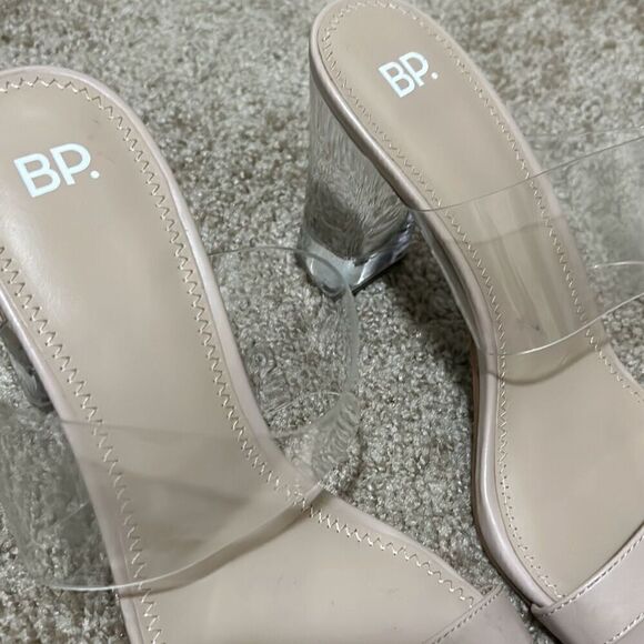 BP Women's Size 10 Clear Block Heel Strappy Sandals Nude Beige Contemporary New - Picture 3 of 9